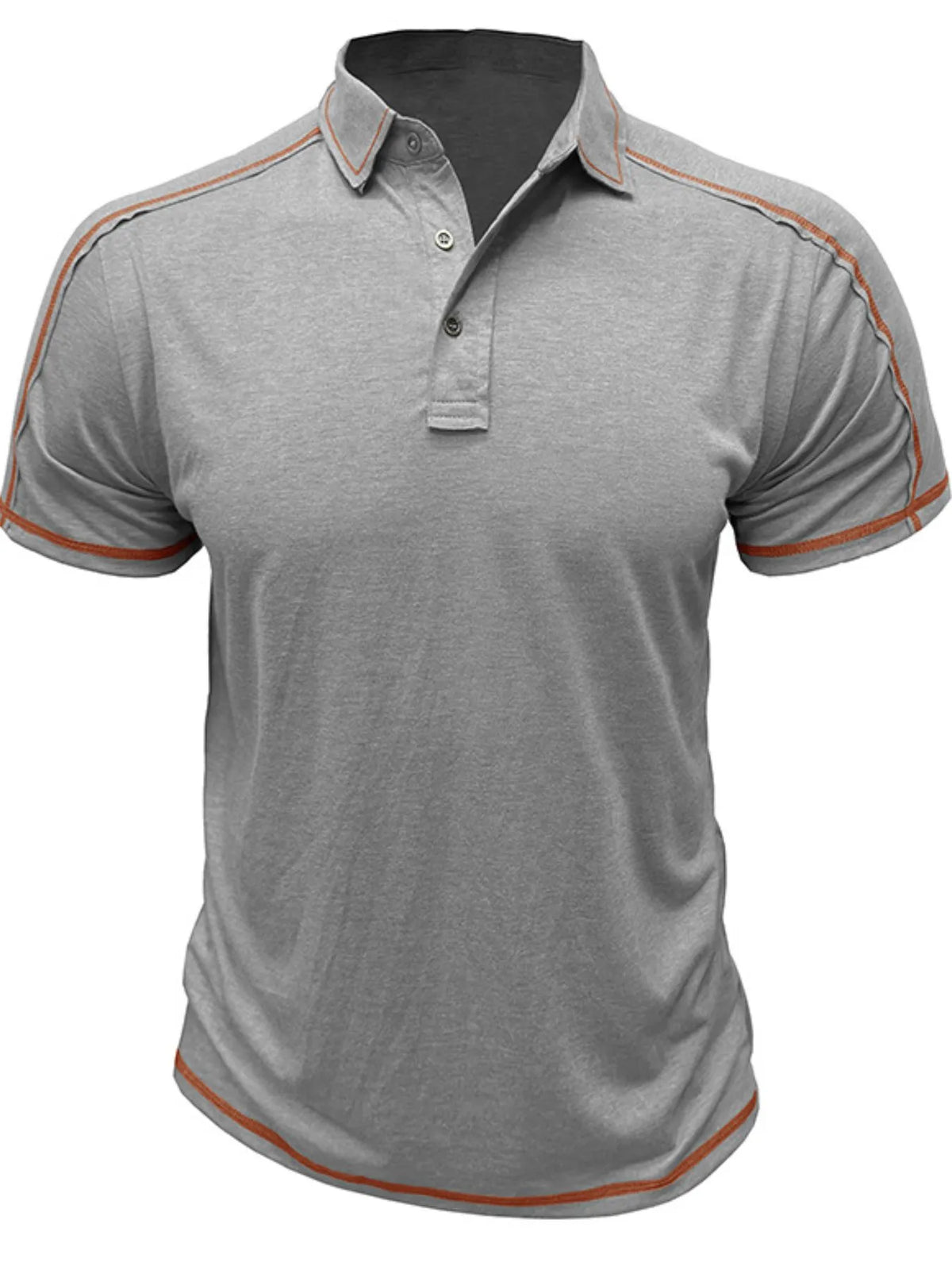 Men's Collared Neck Polo Shirt with Contrast Piping Gray / S