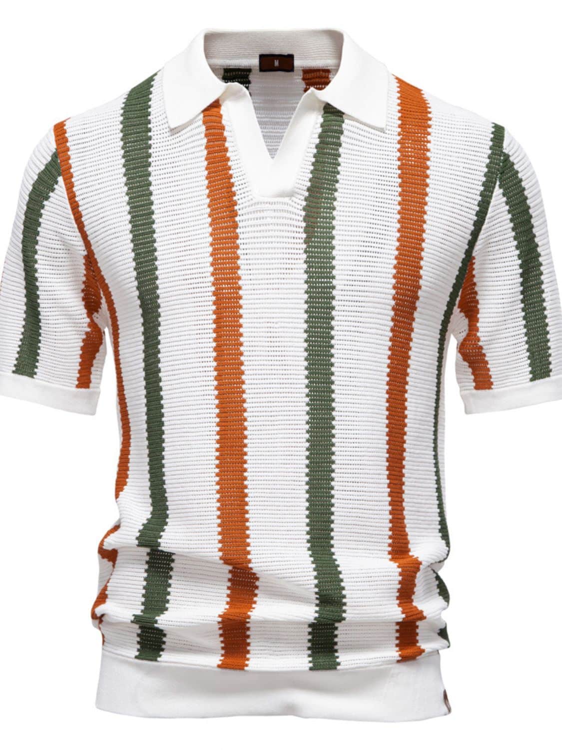 Men's Collared Neck Striped Knit Polo White / XL