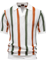 Men's Collared Neck Striped Knit Polo White / XL
