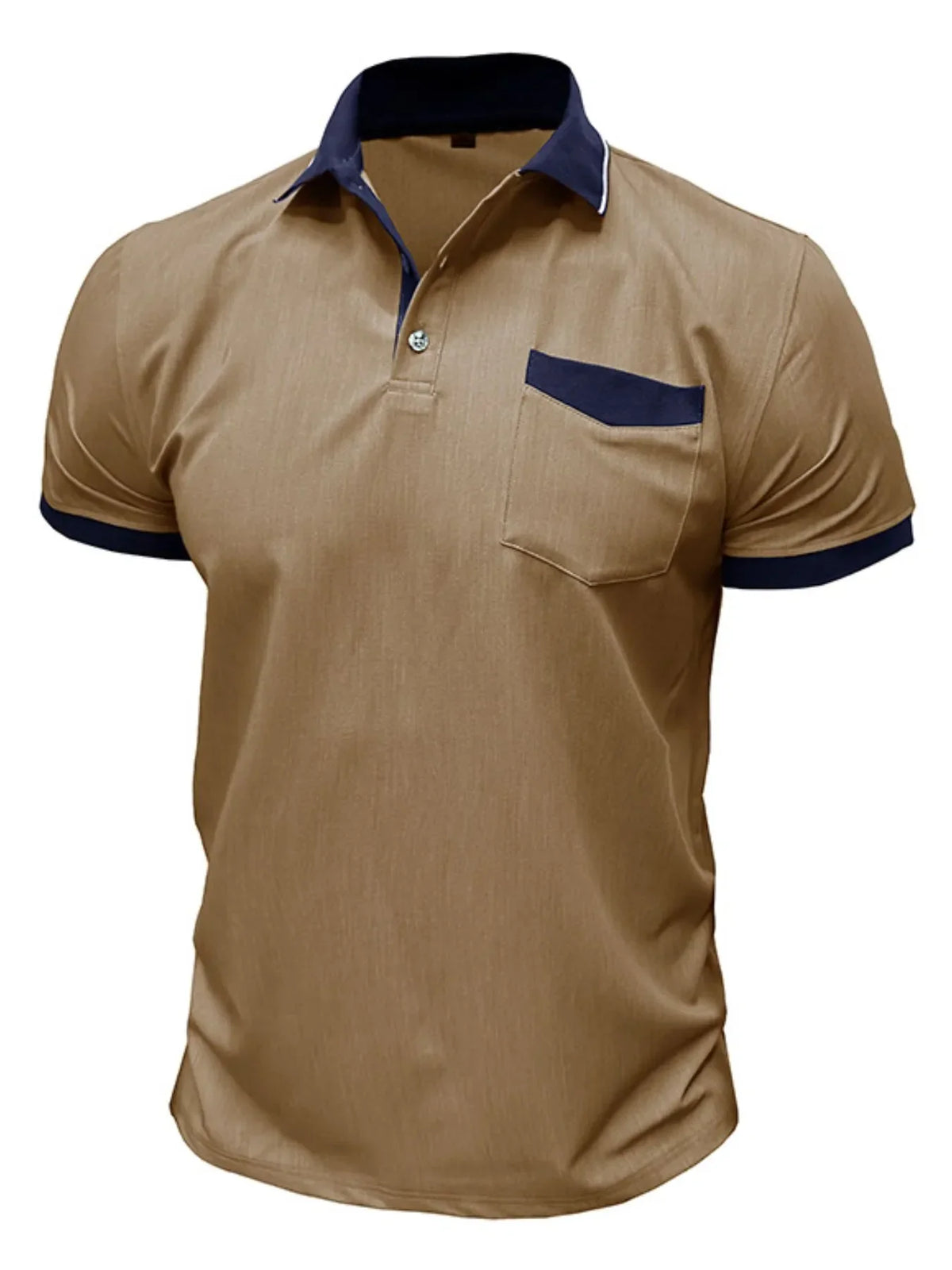 Men's Contrast Collar Pocket Polo Shirt Khaki / S