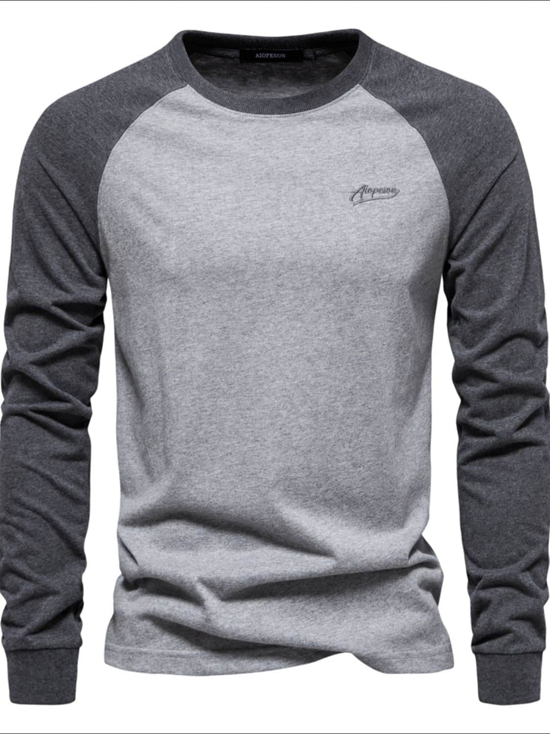 Men's Contrast Round Neck Raglan Sleeve T-Shirt Gray / S