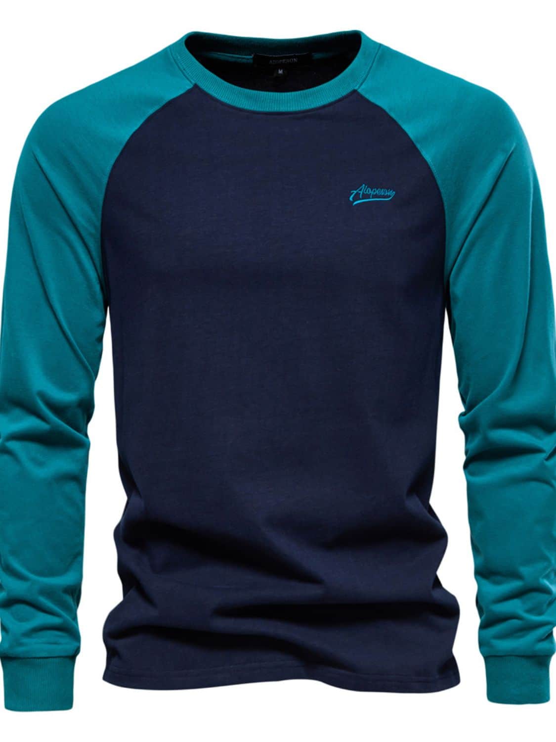 Men's Contrast Round Neck Raglan Sleeve T-Shirt Navy / S