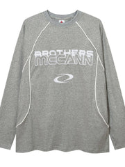 Men's Contrast Stitching Round Neck Letter Graphic T-Shirt Floral Gray / M