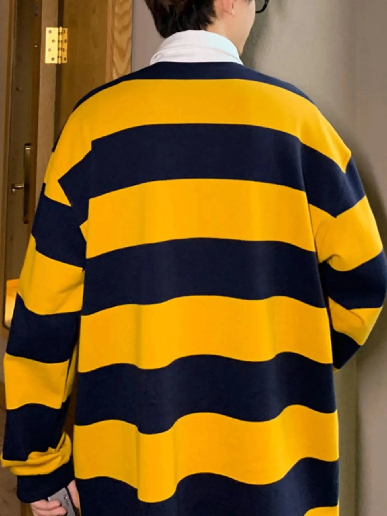 Men's Contrast Striped Long Sleeve Polo