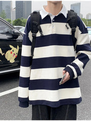 Men's Contrast Striped Long Sleeve Polo
