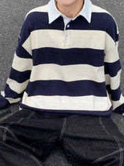 Men's Contrast Striped Long Sleeve Polo