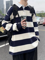 Men's Contrast Striped Long Sleeve Polo