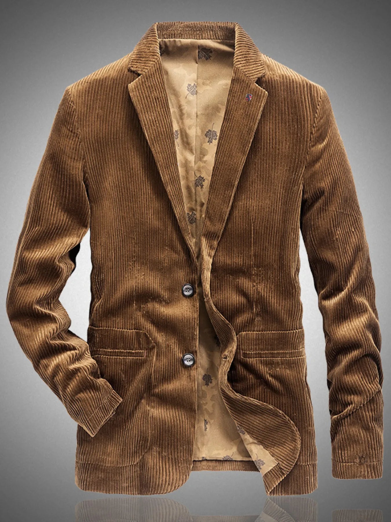 Men's Corduroy Button Up Casual Blazer Coffee / M