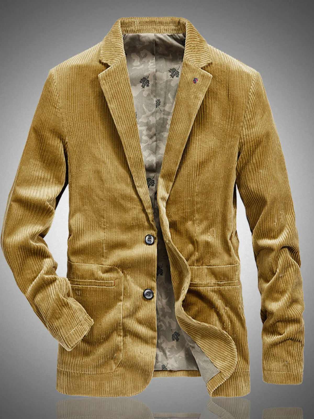 Men's Corduroy Button Up Casual Blazer Khaki / M