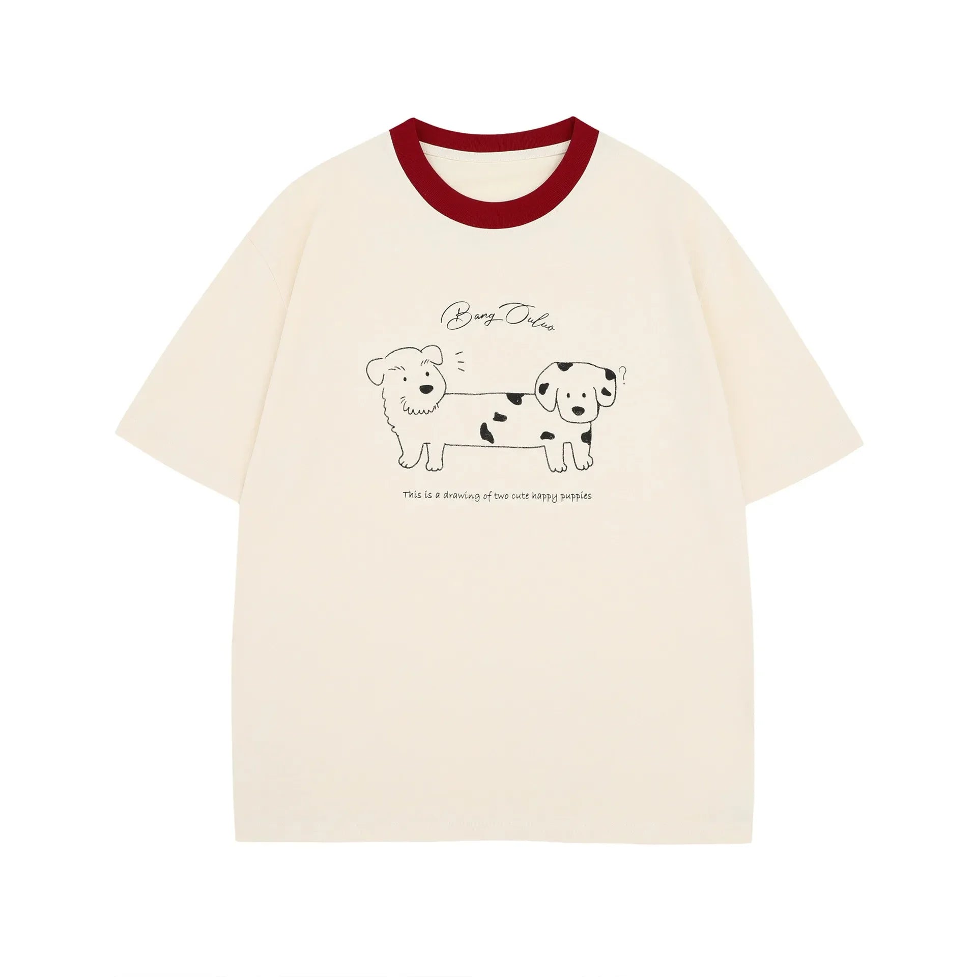 Men's Cute Cartoon Dogs Graphic Round Neck T-Shirt Apricot / S