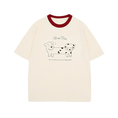 Men's Cute Cartoon Dogs Graphic Round Neck T-Shirt Apricot / S