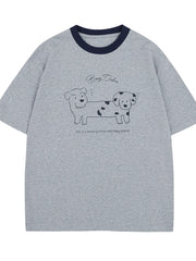 Men's Cute Cartoon Dogs Graphic Round Neck T-Shirt Gray / S