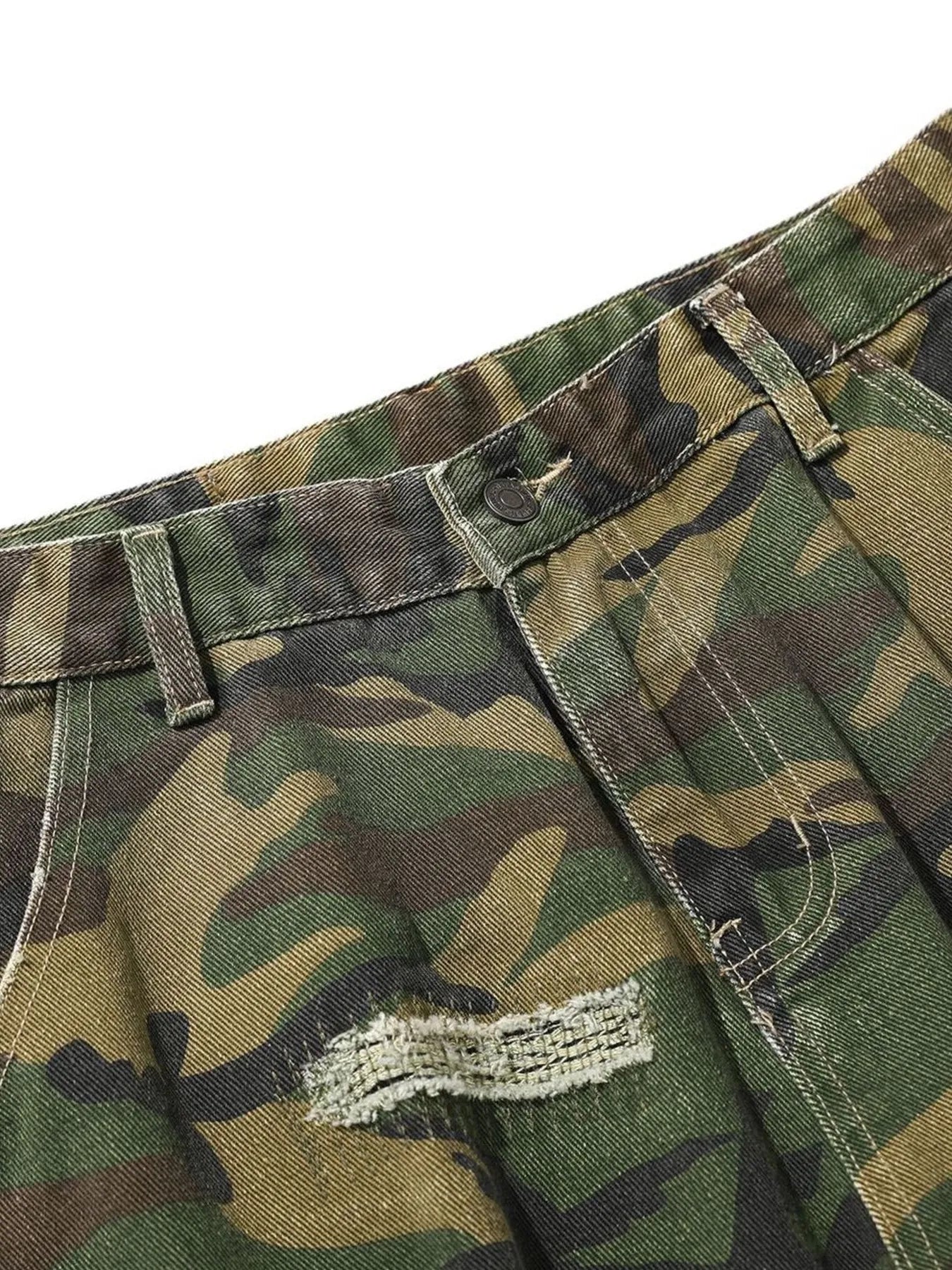 Men's Distressed Camouflage Cargo Denim Shorts