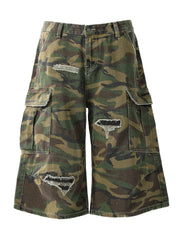 Men's Distressed Camouflage Cargo Denim Shorts Camouflage / S