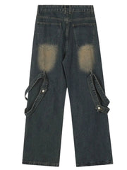 Men's Distressed Cargo Wide Leg Jeans