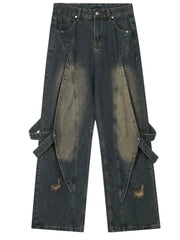 Men's Distressed Cargo Wide Leg Jeans Nostalgic Blue / S