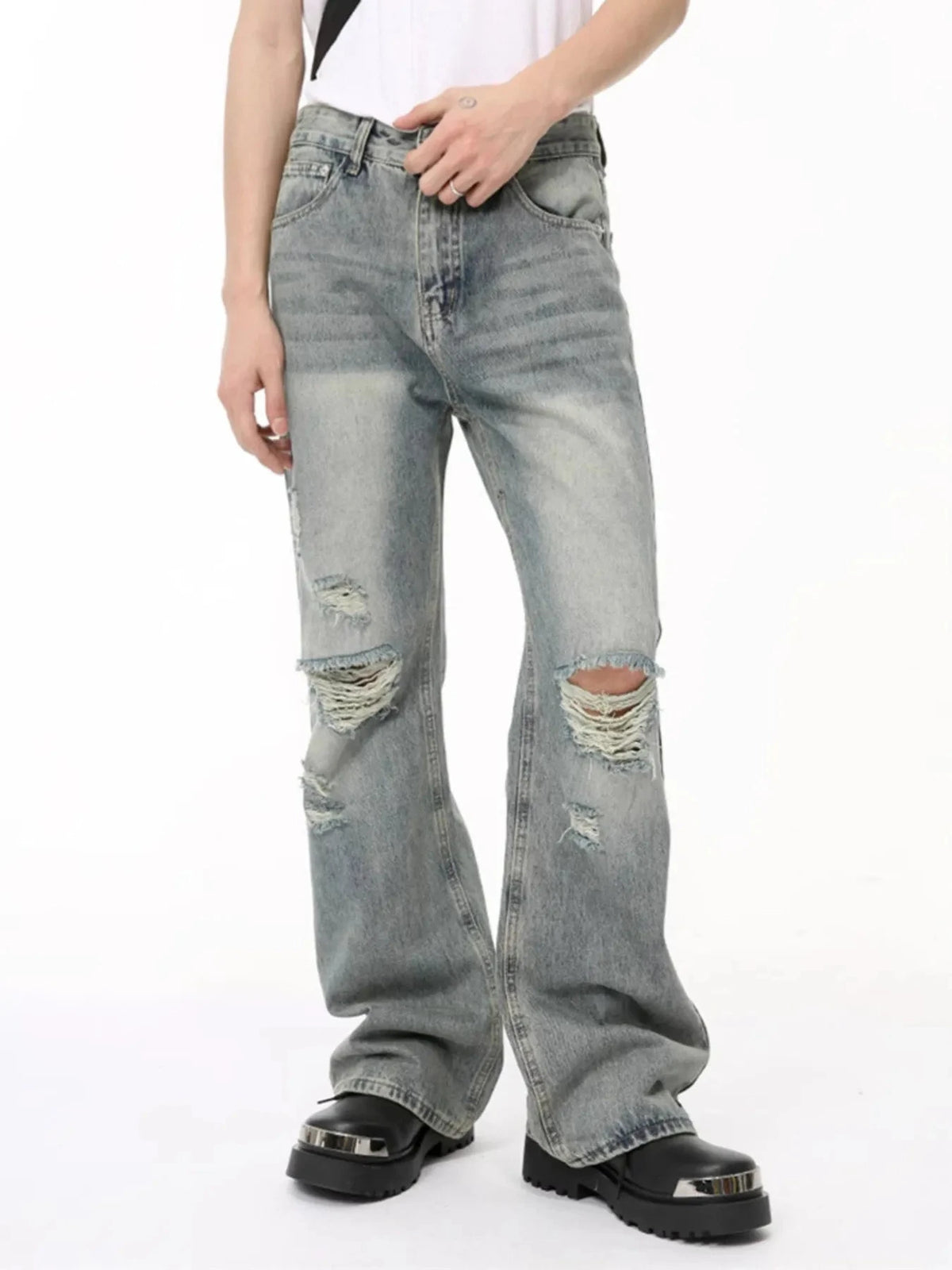Men's Distressed Flare Jeans Dusty Blue / S