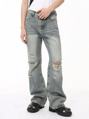 Men's Distressed Flare Jeans Dusty Blue / S