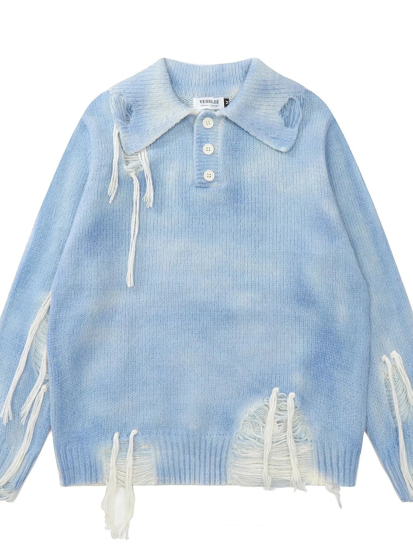 Men's Distressed Fringe Detail Sweater Blue / M