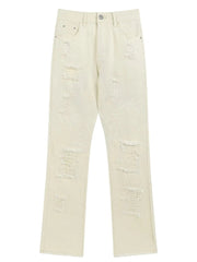 Men's Distressed Straight Leg Jeans Beige White / S
