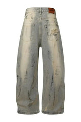 Men's Distressed Striped Wide Leg Jeans