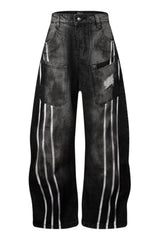 Men's Distressed Striped Wide Leg Jeans Nostalgic Black / M