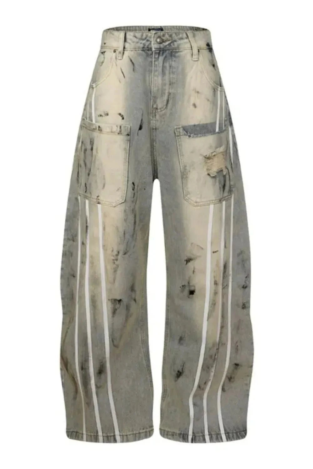 Men's Distressed Striped Wide Leg Jeans Nostalgic Light Blue / M