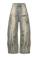 Men's Distressed Striped Wide Leg Jeans Nostalgic Light Blue / M
