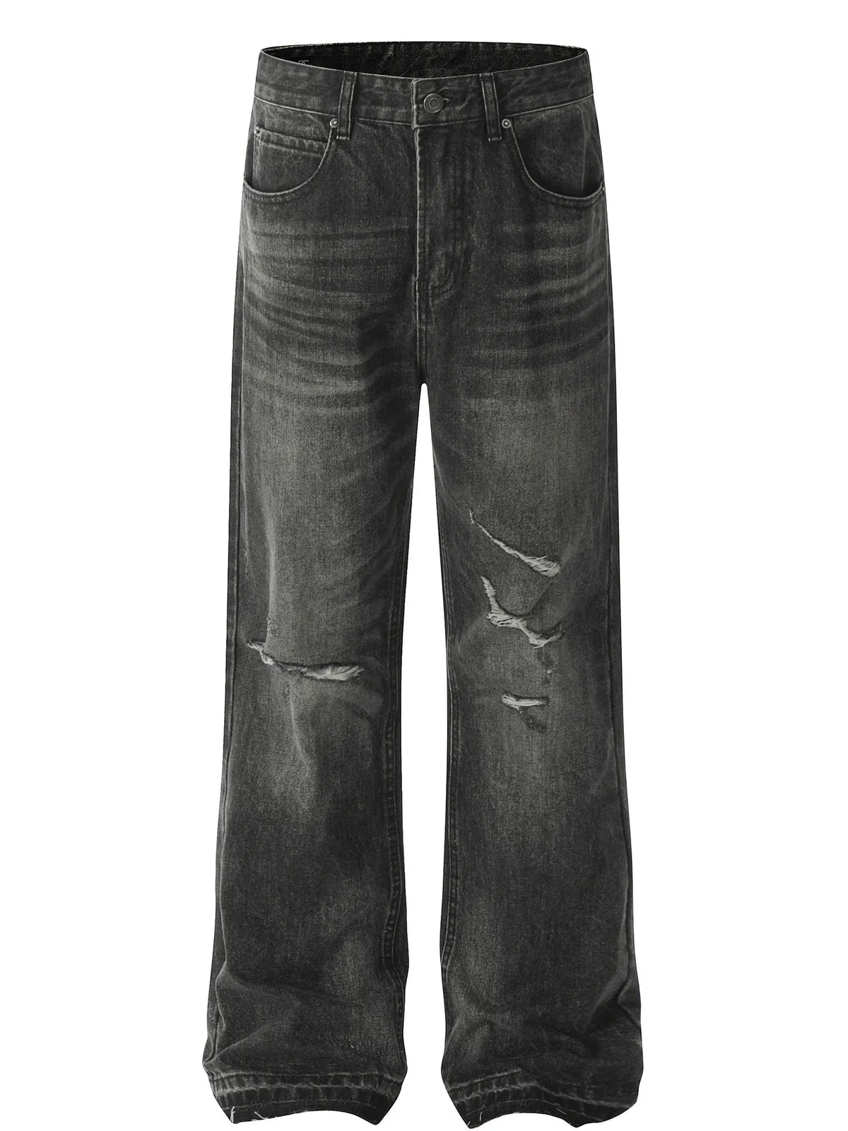 Men's Distressed Washed Straight Jeans Black / S