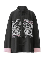 Men's Dragon Chinese Style Button Up Shirt Black / S