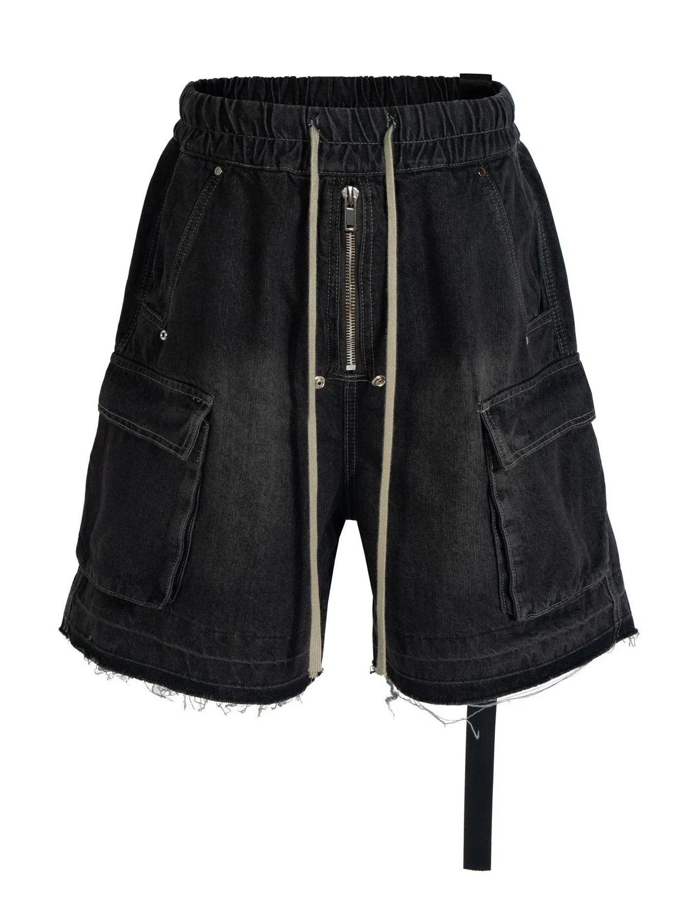 Men's Drawstring Cargo Denim Shorts with Zipper Detail