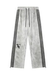 Men's Drawstring Straight Pants with Side Stripes Gray / S
