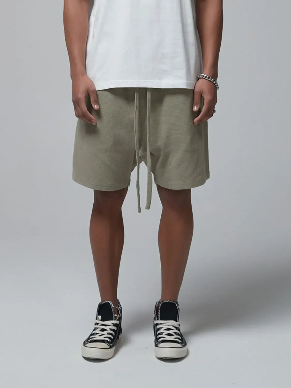 Men's Drawstring Waffle Shorts with Pockets Sage / S