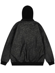 Men's Drawstring Washed Zip Up Hooded Jacket