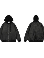 Men's Drawstring Washed Zip Up Hooded Jacket