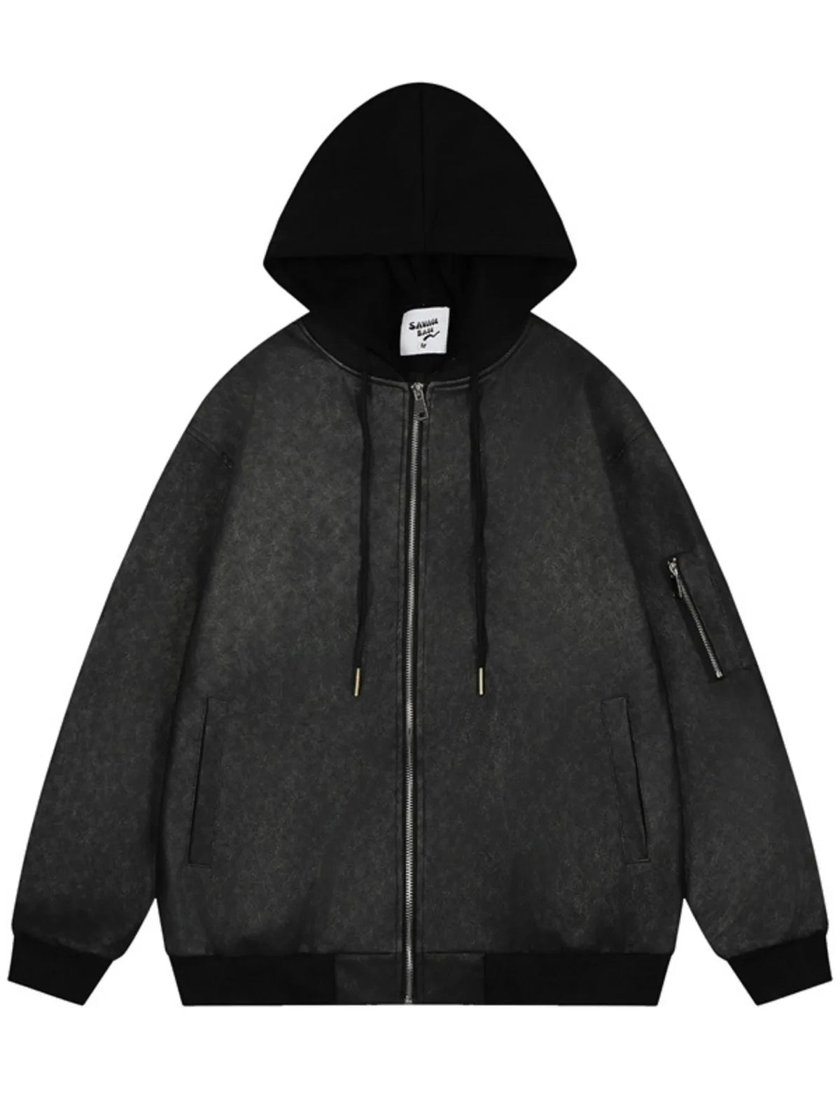 Men's Drawstring Washed Zip Up Hooded Jacket Grey / M