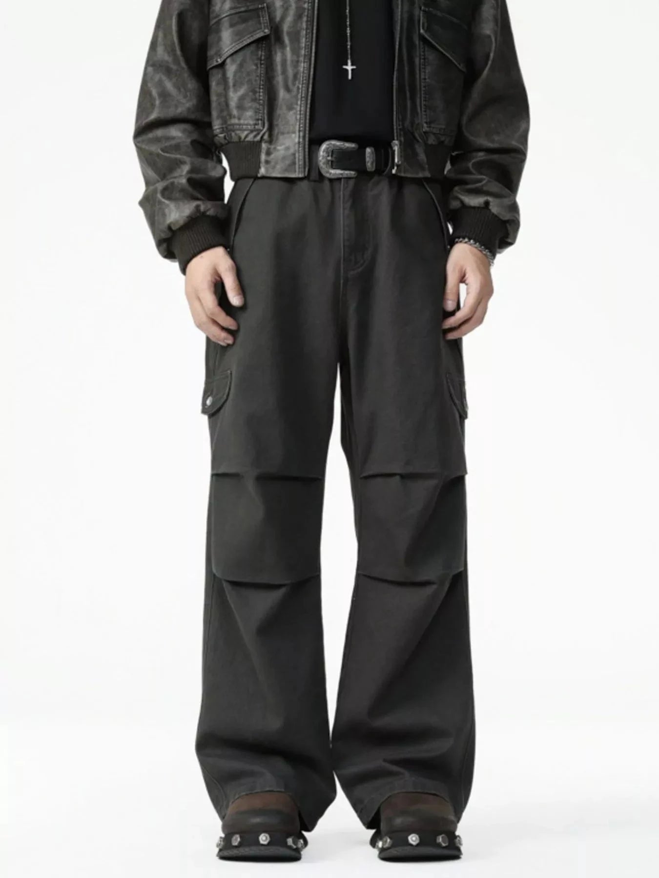 Men's Drawstring Wide Leg Pants Grey / S