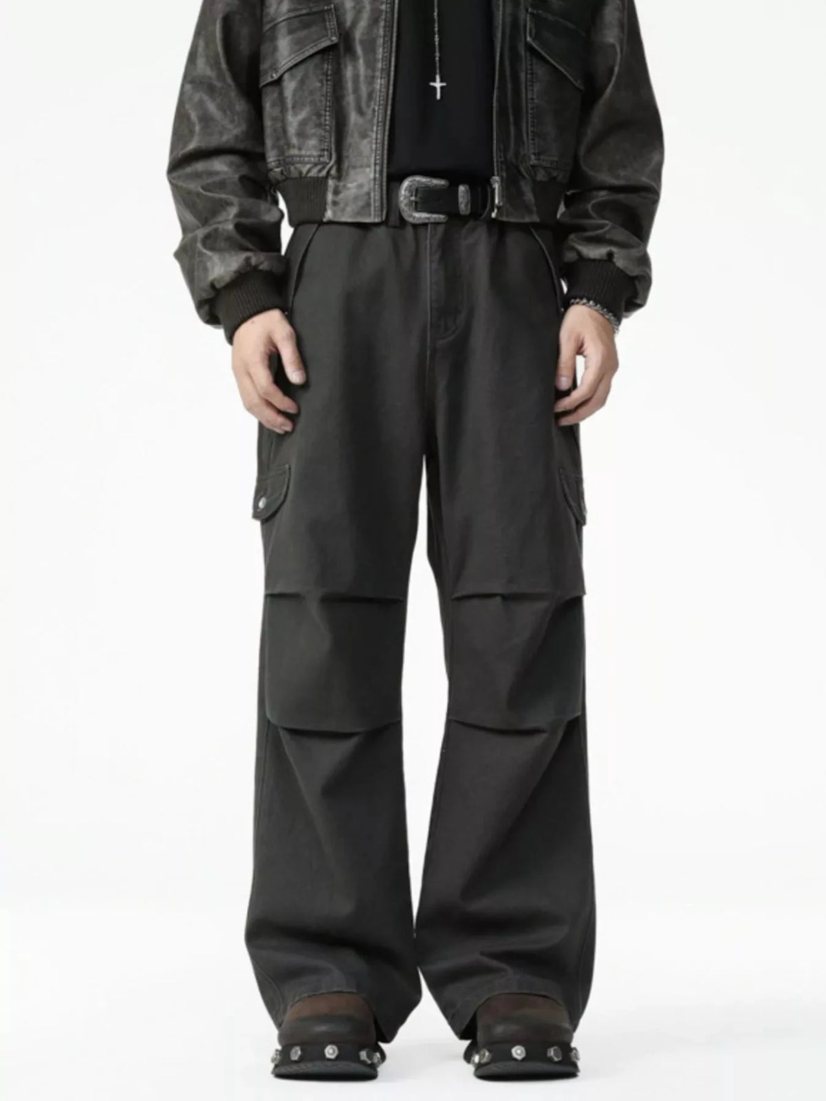 Men's Drawstring Wide Leg Pants Grey / S