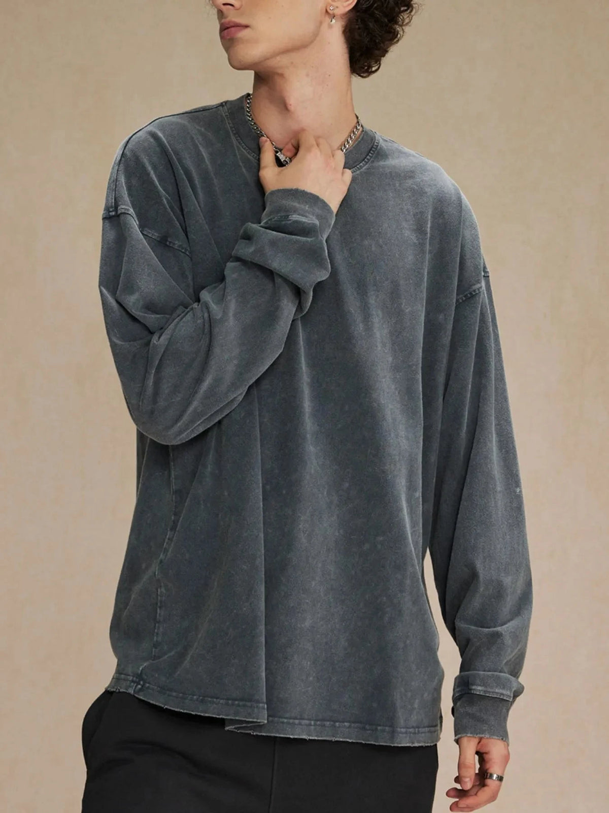 Men's Drop Shoulder Long Sleeve T-Shirt Dark Gray / S