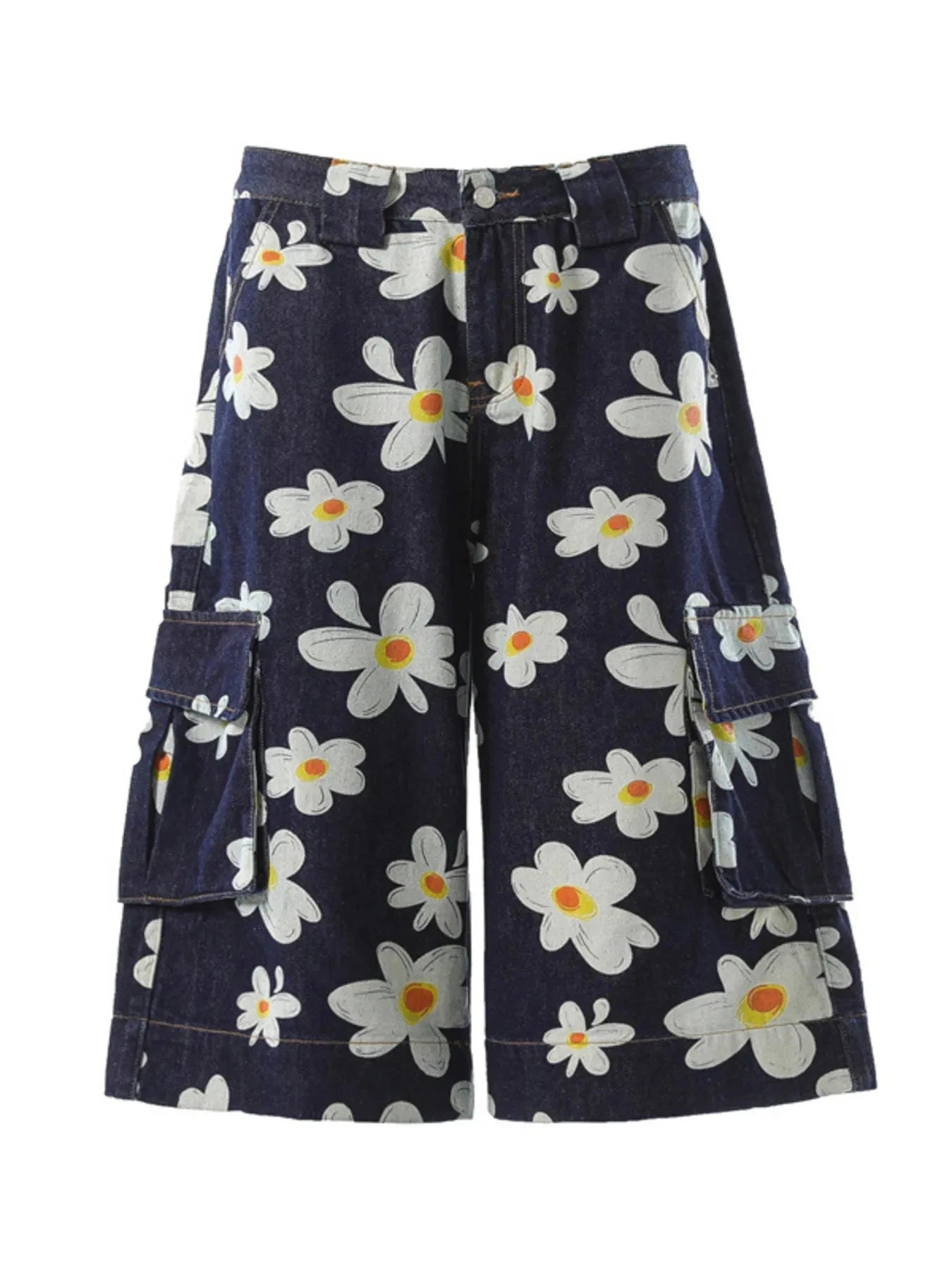 Men's Floral Print Denim Cargo Shorts