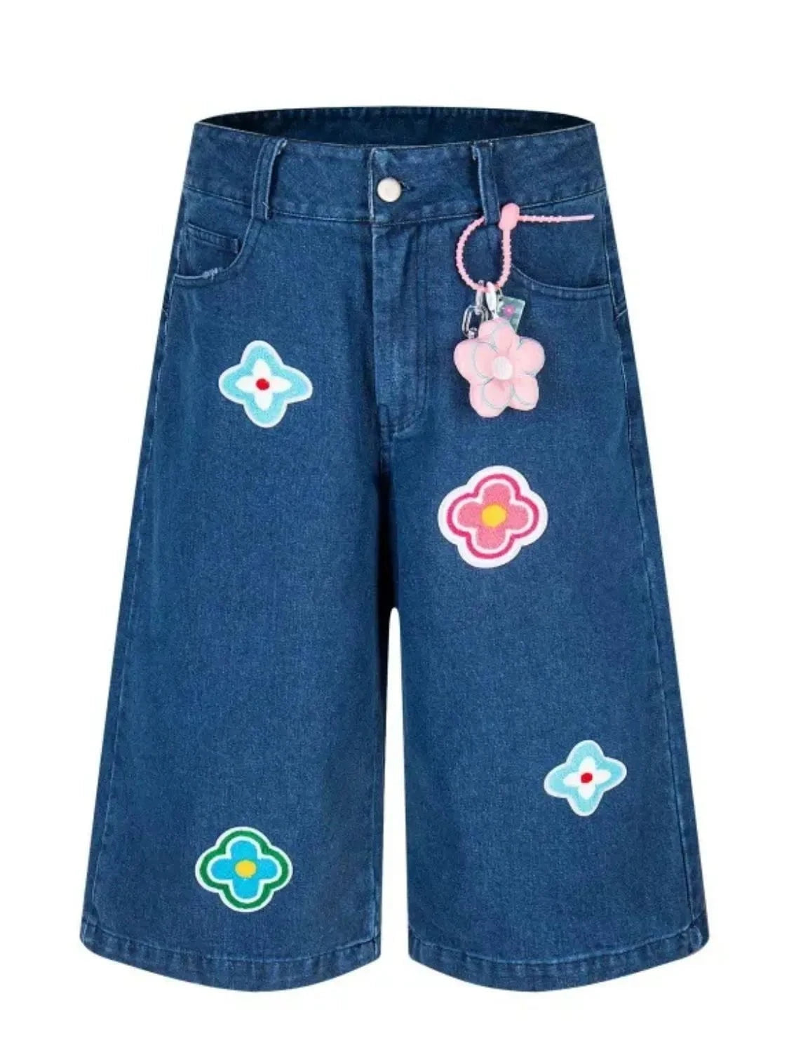 Men's Flower Patch Denim Shorts Nostalgic Dark Blue / S