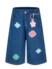 Men's Flower Patch Denim Shorts Nostalgic Dark Blue / S