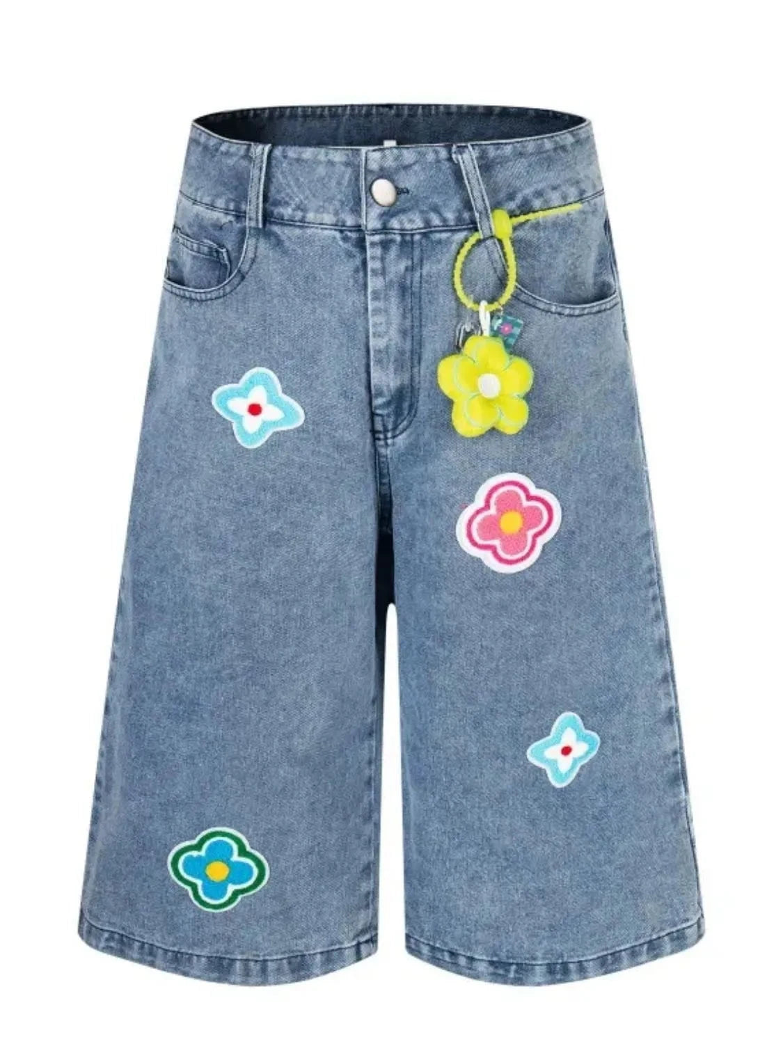 Men's Flower Patch Denim Shorts Nostalgic Light Blue / S