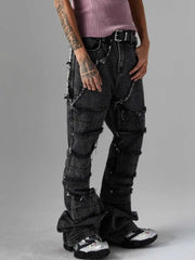 Men's Frayed Hem Jeans with Pockets Black / S