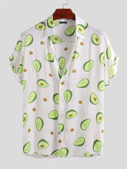 Men's Full Size Avocado Print Short Sleeve Button-Up Shirt Plus Size White / S