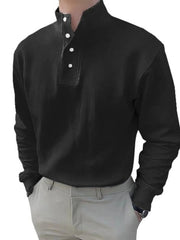 Men's Full Size Button Detail Long Sleeve Blouse Plus Size Black / S