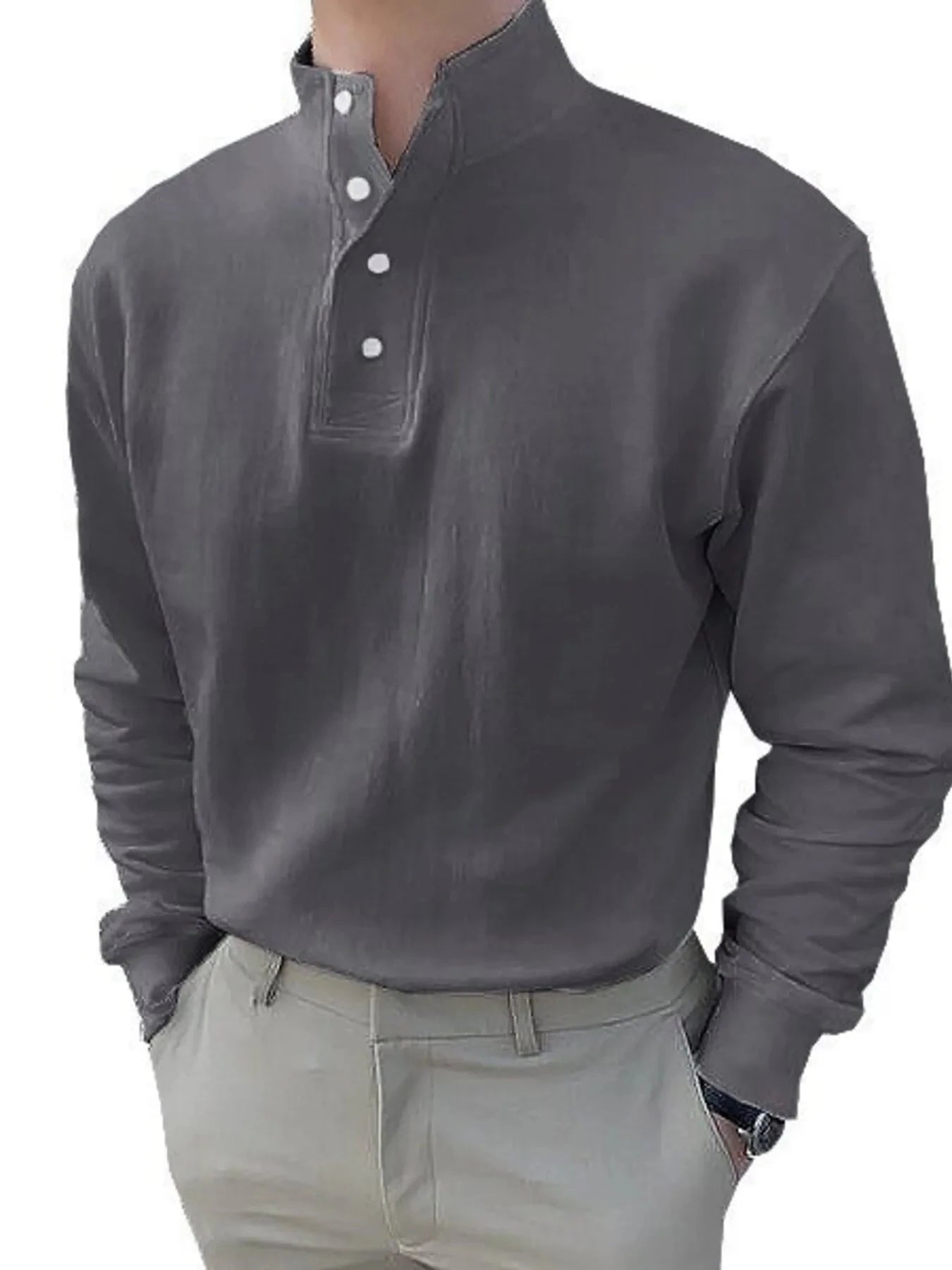 Men's Full Size Button Detail Long Sleeve Blouse Plus Size Dark Gray / S