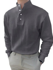 Men's Full Size Button Detail Long Sleeve Blouse Plus Size Dark Gray / S