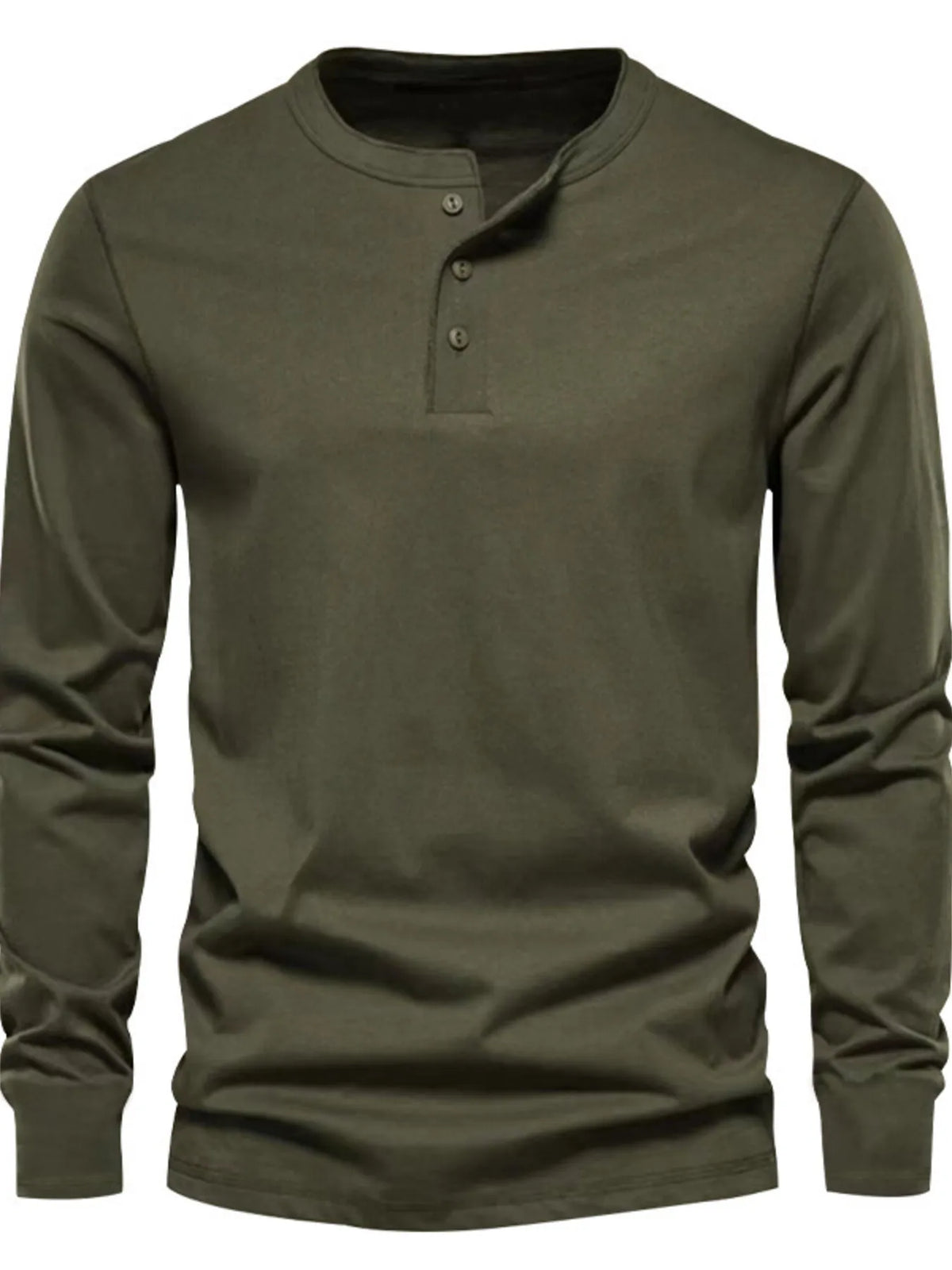 Men's Full Size Button Detail Long Sleeve Henley T-Shirt Plus Size Army Green / S