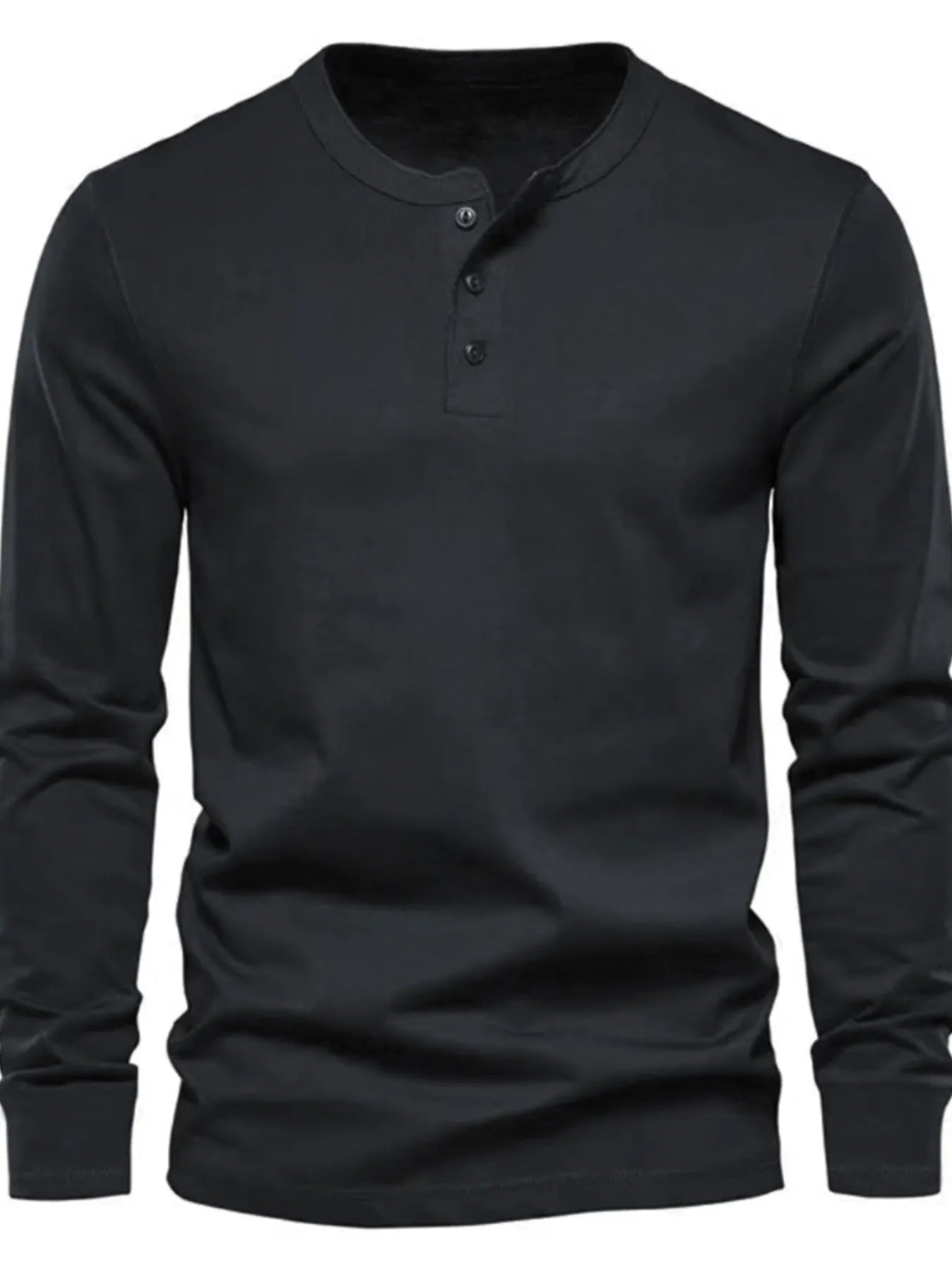Men's Full Size Button Detail Long Sleeve Henley T-Shirt Plus Size Black / S